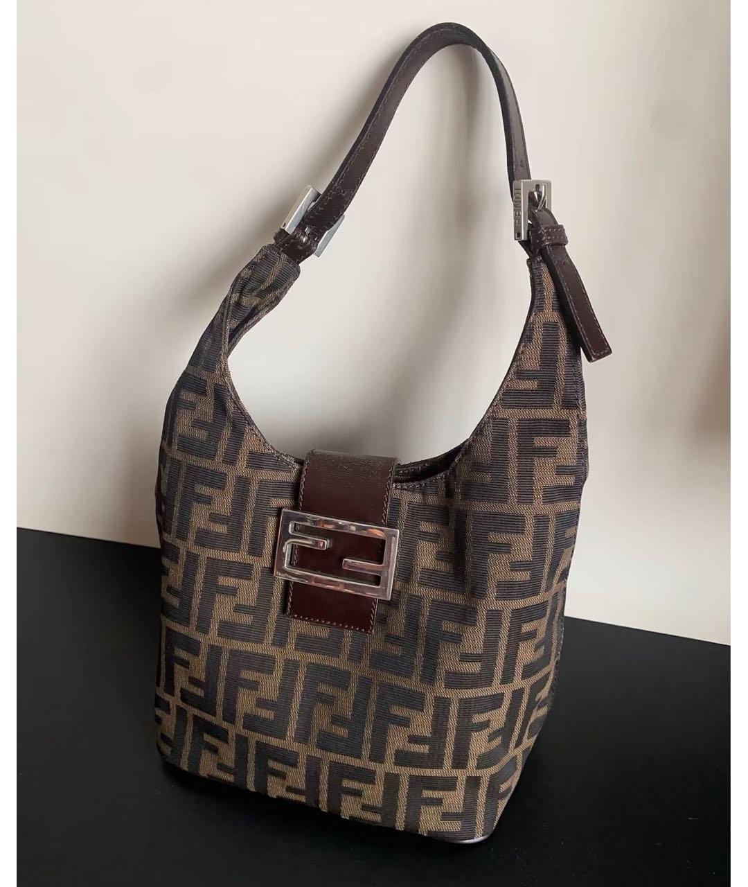 FENDI Коричневая тканевая сумка с короткими ручками, фото 8