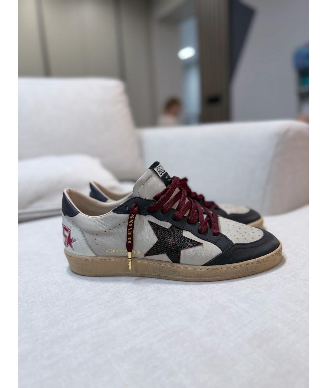 GOLDEN GOOSE Бордовые кожаные низкие кроссовки / кеды, фото 5