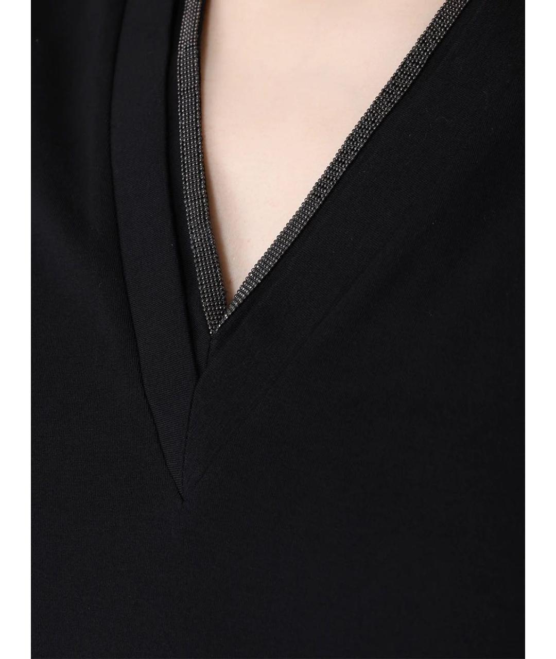 BRUNELLO CUCINELLI Черная хлопко-эластановая футболка, фото 4