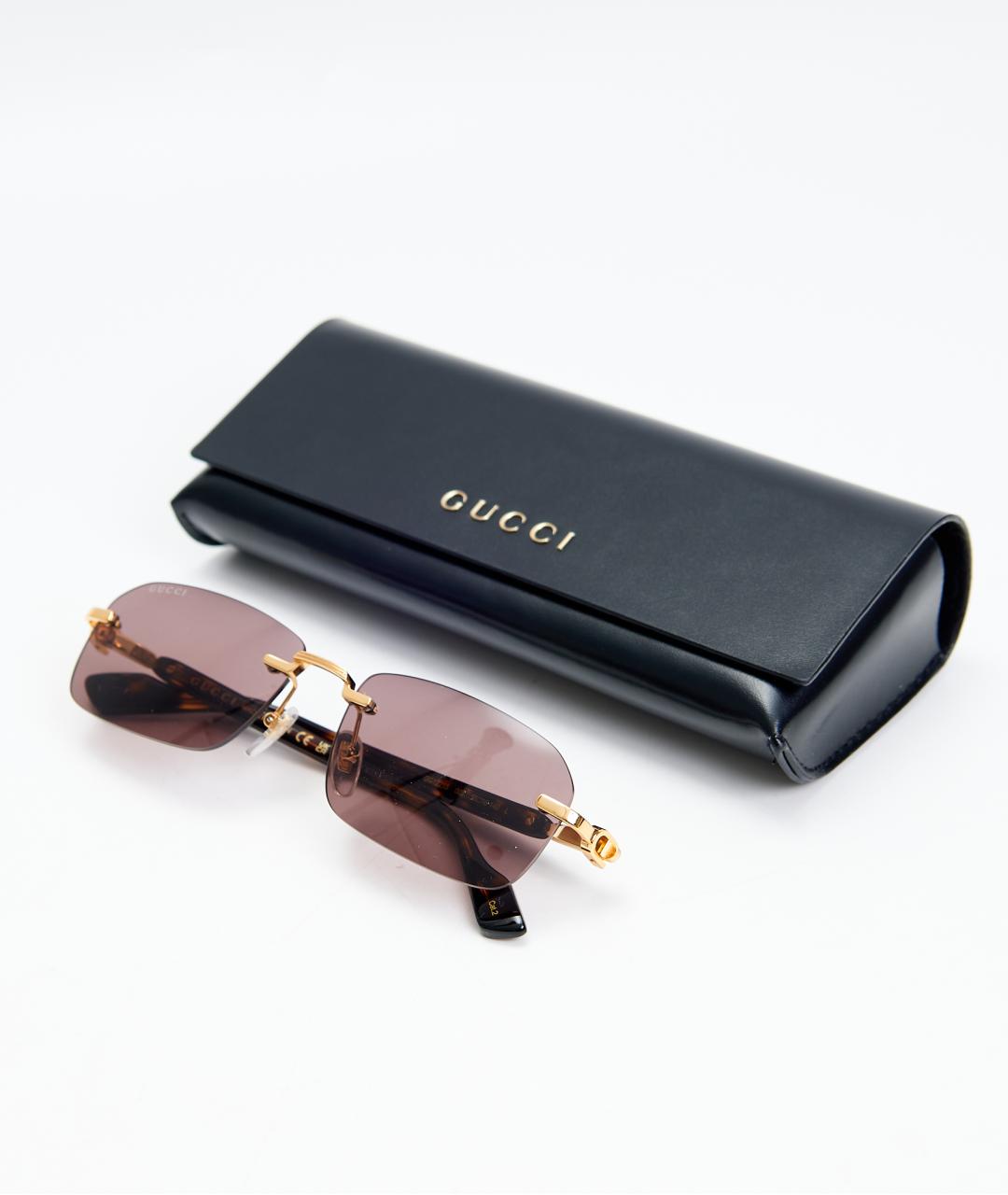 GUCCI Коричневые металлические солнцезащитные очки, фото 5