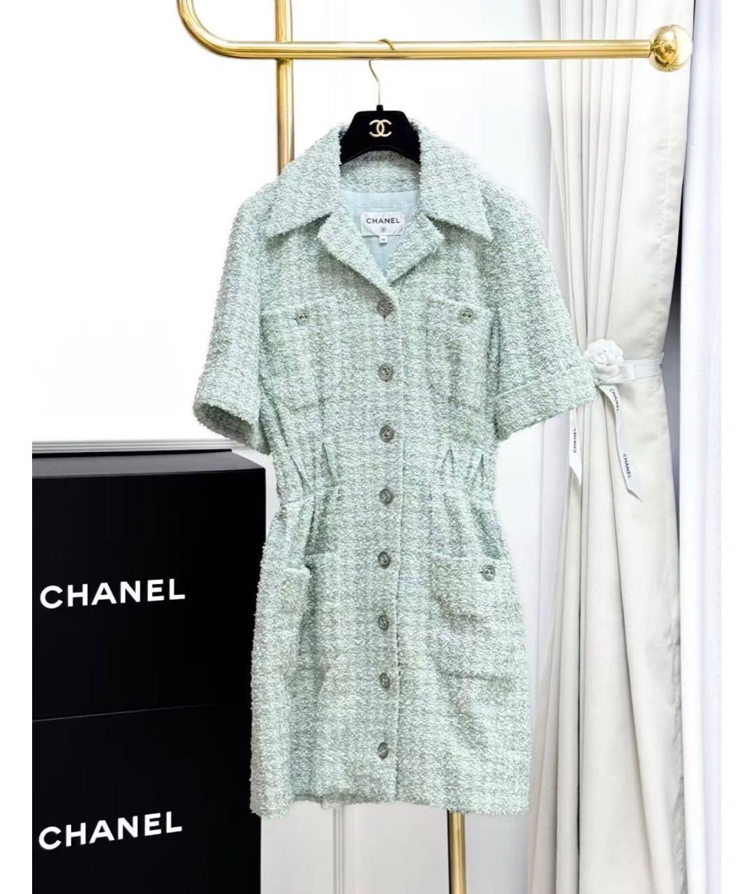 CHANEL Салатовое твидовое платье, фото 7