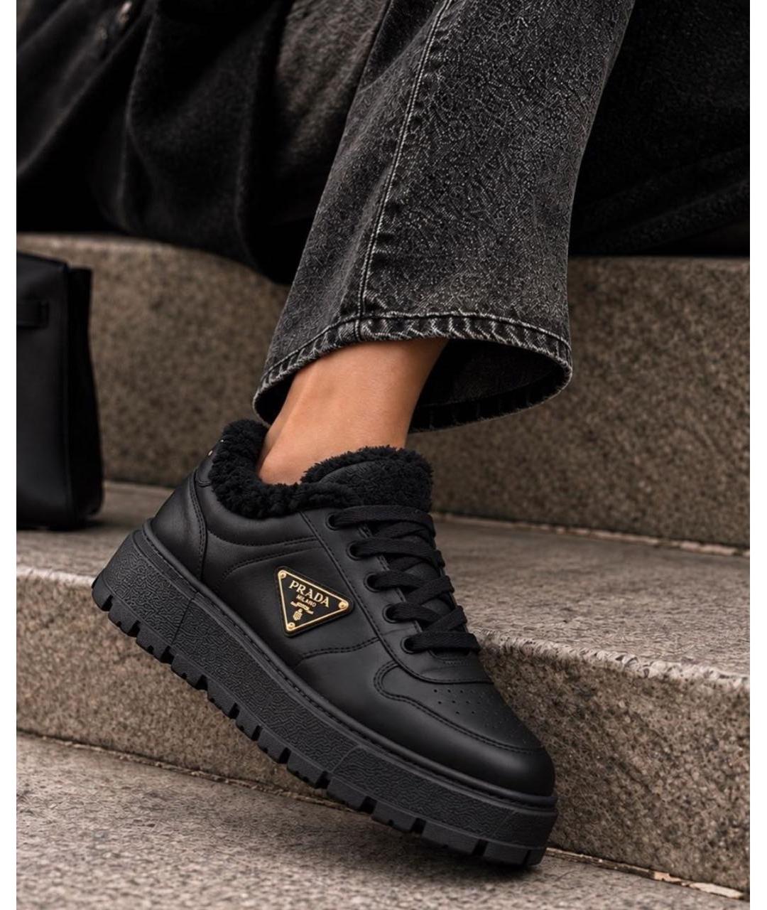 PRADA Черные кожаные кеды, фото 4