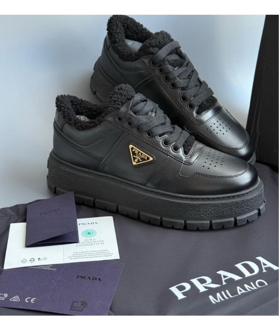 PRADA Черные кожаные кеды, фото 2