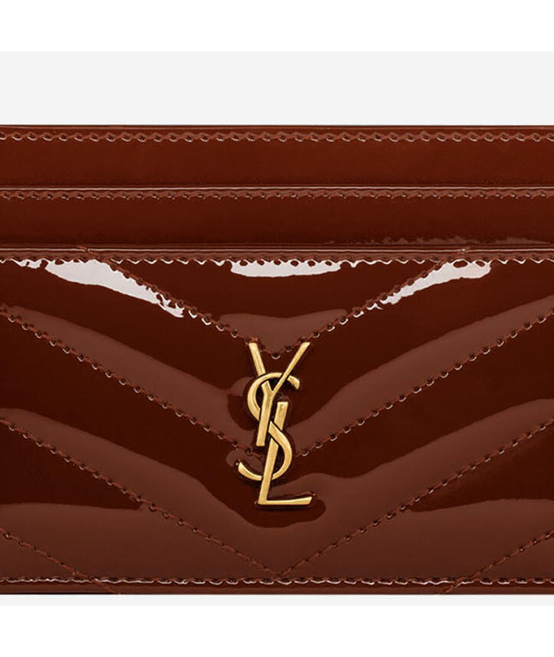 SAINT LAURENT Коричневый кожаный кардхолдер, фото 3