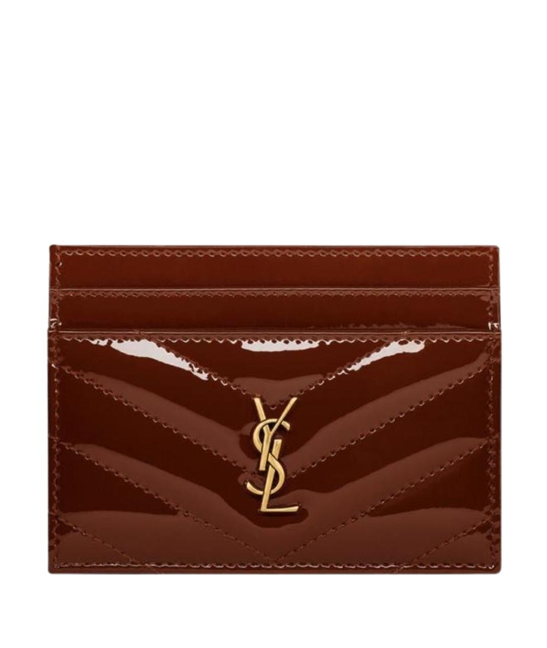 SAINT LAURENT Коричневый кожаный кардхолдер, фото 1