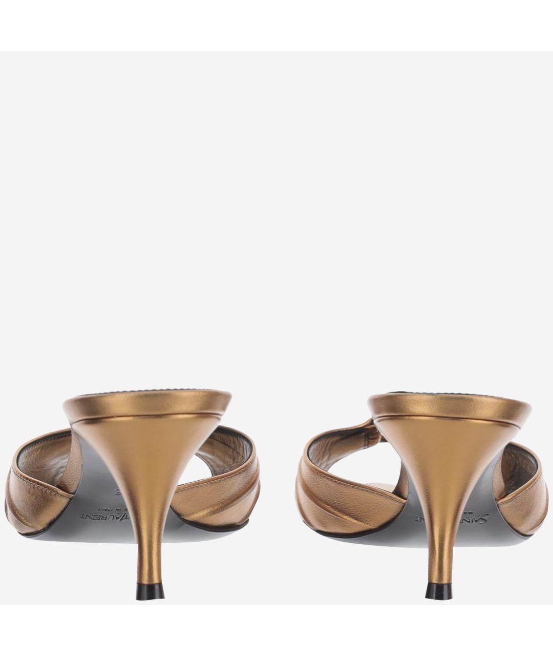 SAINT LAURENT Золотые кожаные мюли, фото 3