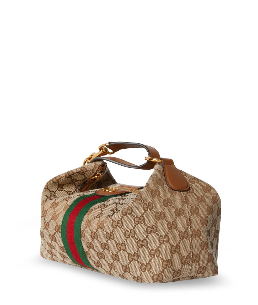 GUCCI Бежевая сумка с короткими ручками из канвы, фото 3