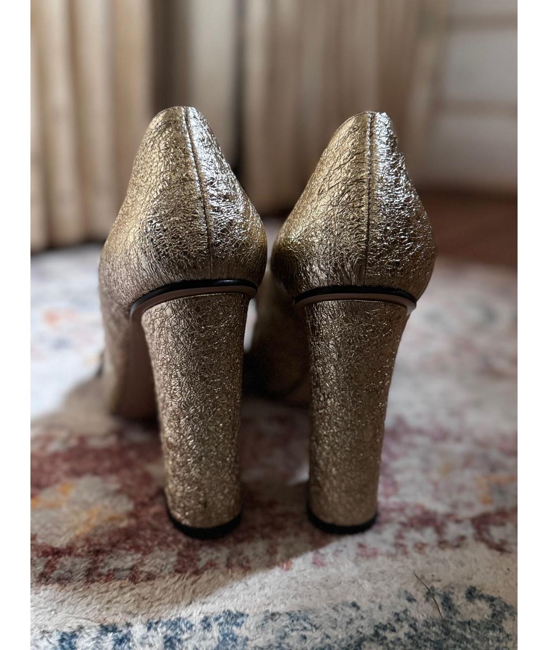 GUCCI Золотые кожаные туфли, фото 6