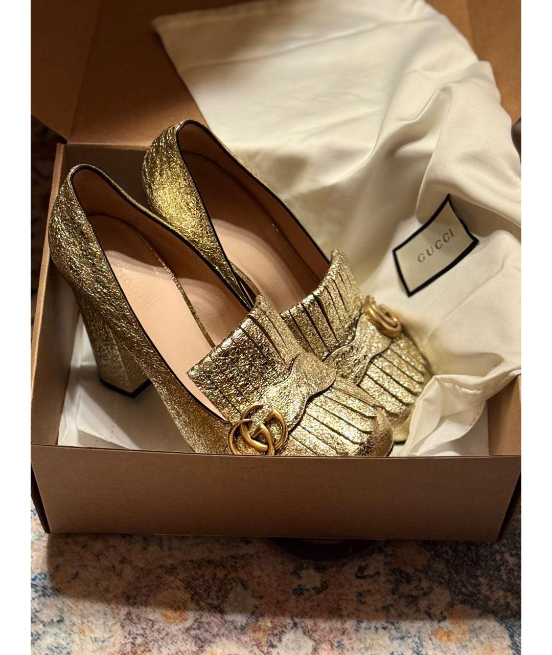 GUCCI Золотые кожаные туфли, фото 4