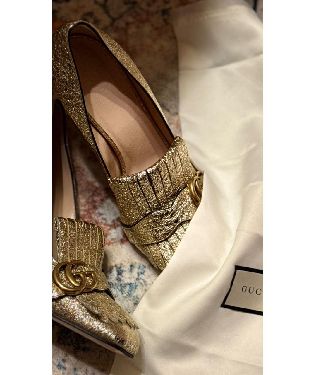 GUCCI Золотые кожаные туфли, фото 5