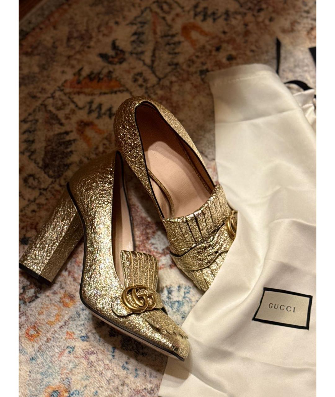 GUCCI Золотые кожаные туфли, фото 2