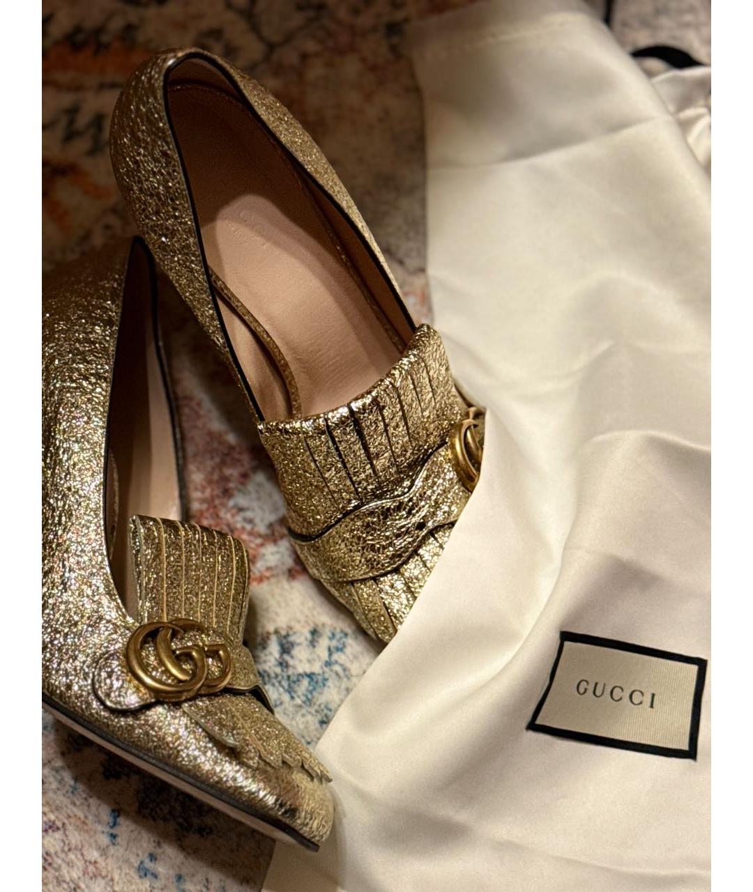 GUCCI Золотые кожаные туфли, фото 3