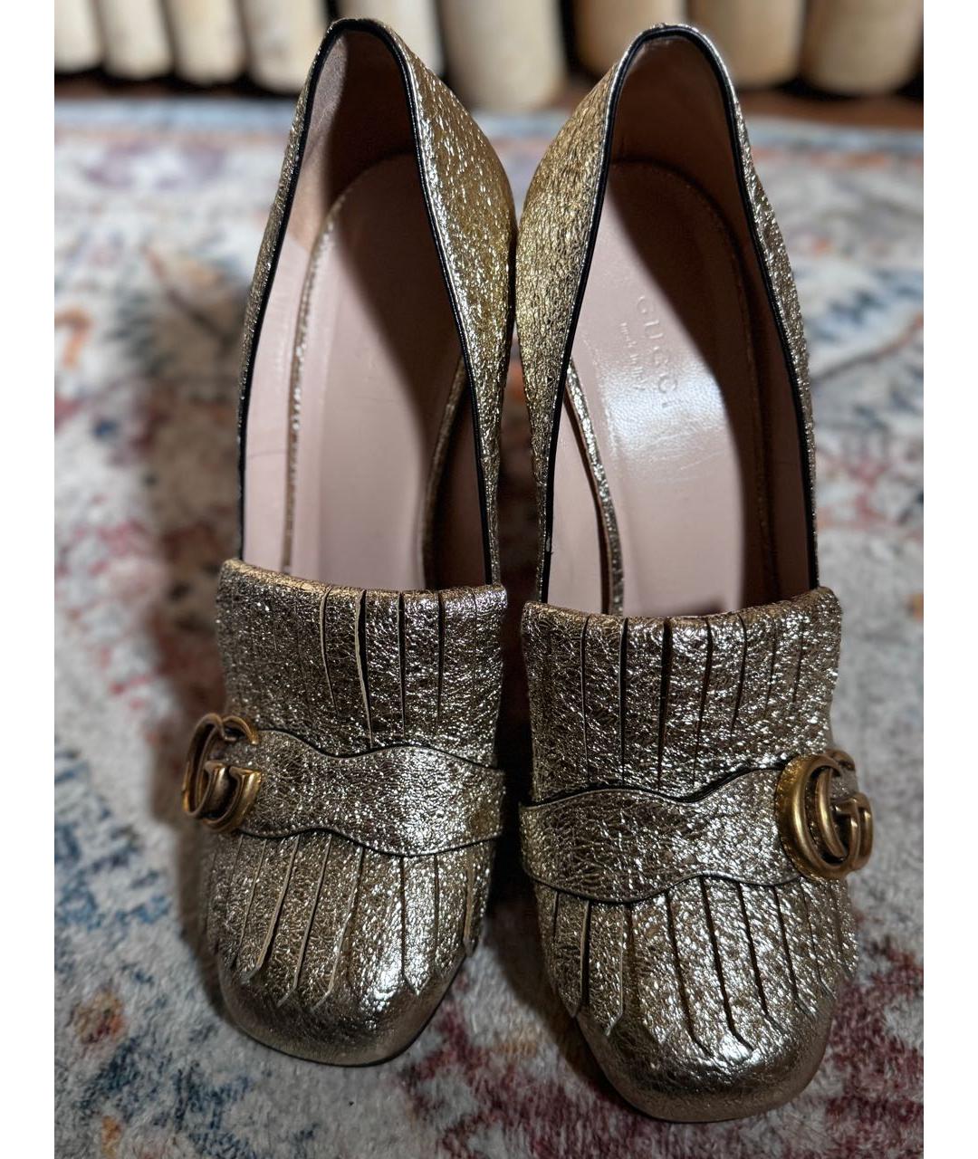 GUCCI Золотые кожаные туфли, фото 7
