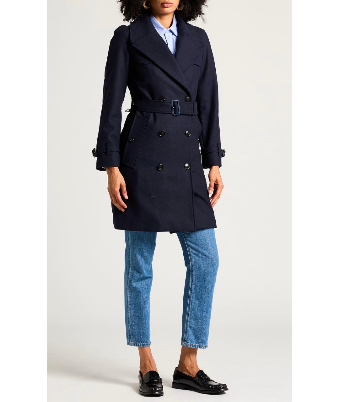 BURBERRY Темно-синее шерстяное пальто, фото 2
