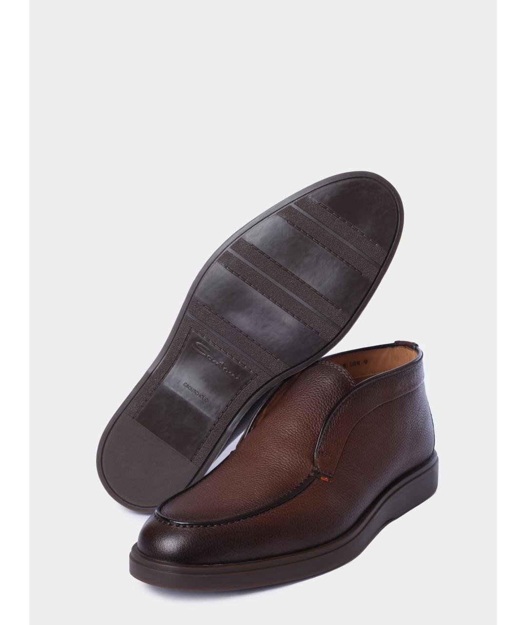 SANTONI Коричневые кожаные низкие ботинки, фото 4