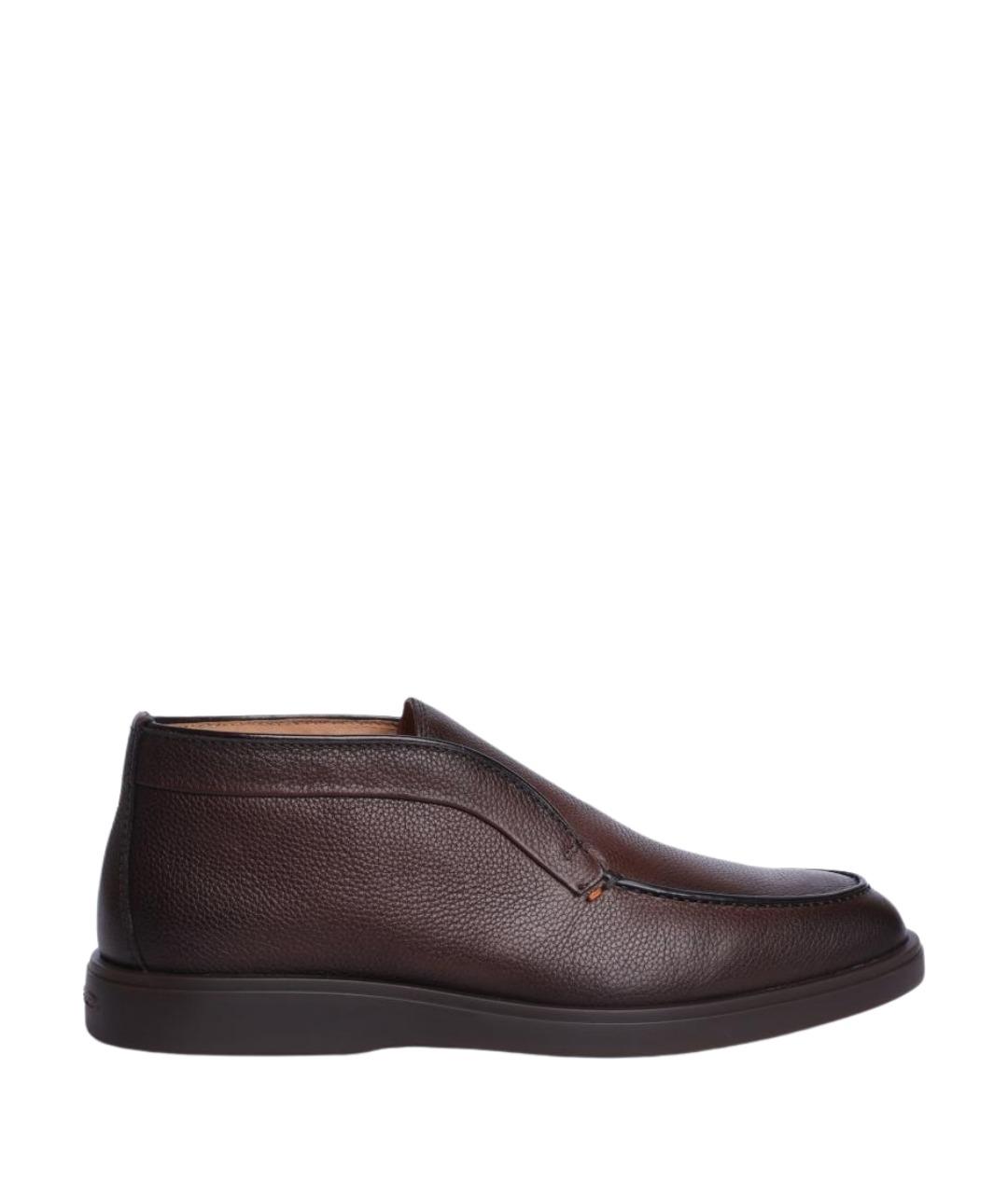 SANTONI Коричневые кожаные низкие ботинки, фото 1