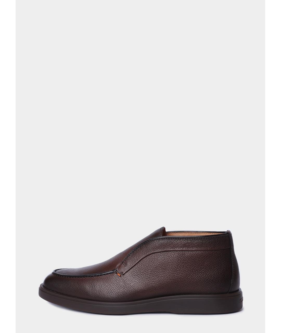 SANTONI Коричневые кожаные низкие ботинки, фото 7
