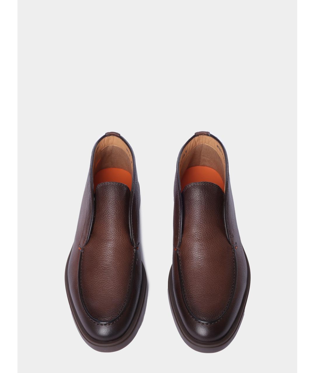 SANTONI Коричневые кожаные низкие ботинки, фото 5