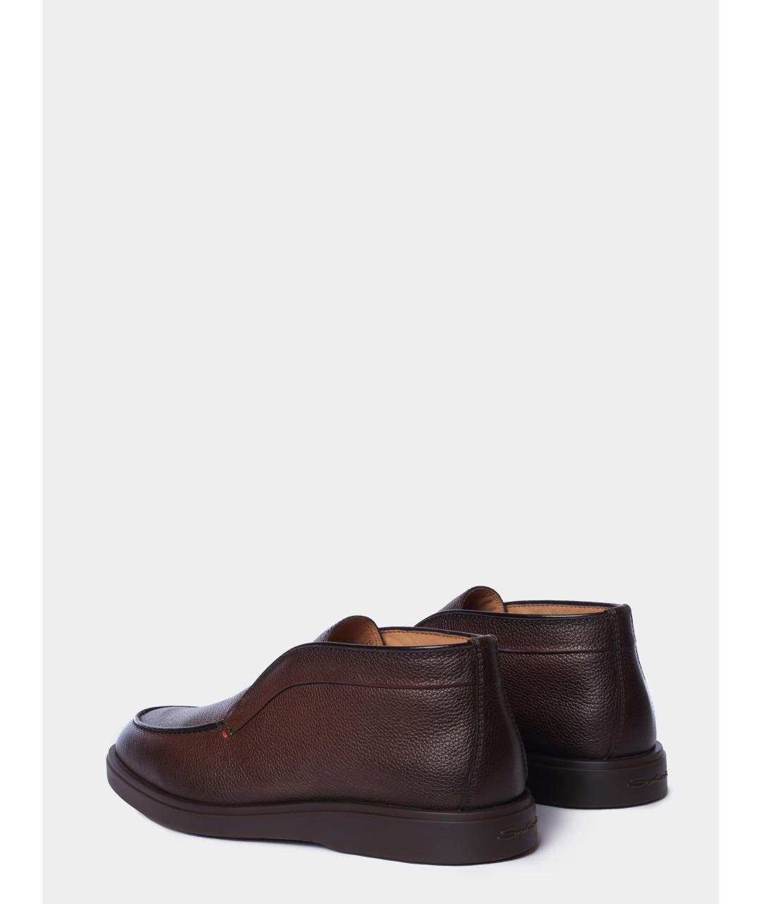 SANTONI Коричневые кожаные низкие ботинки, фото 6