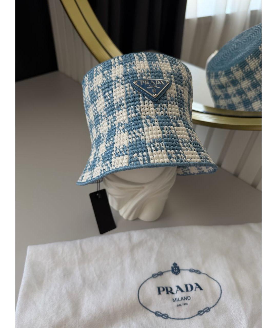 PRADA Голубая соломенная панама, фото 2