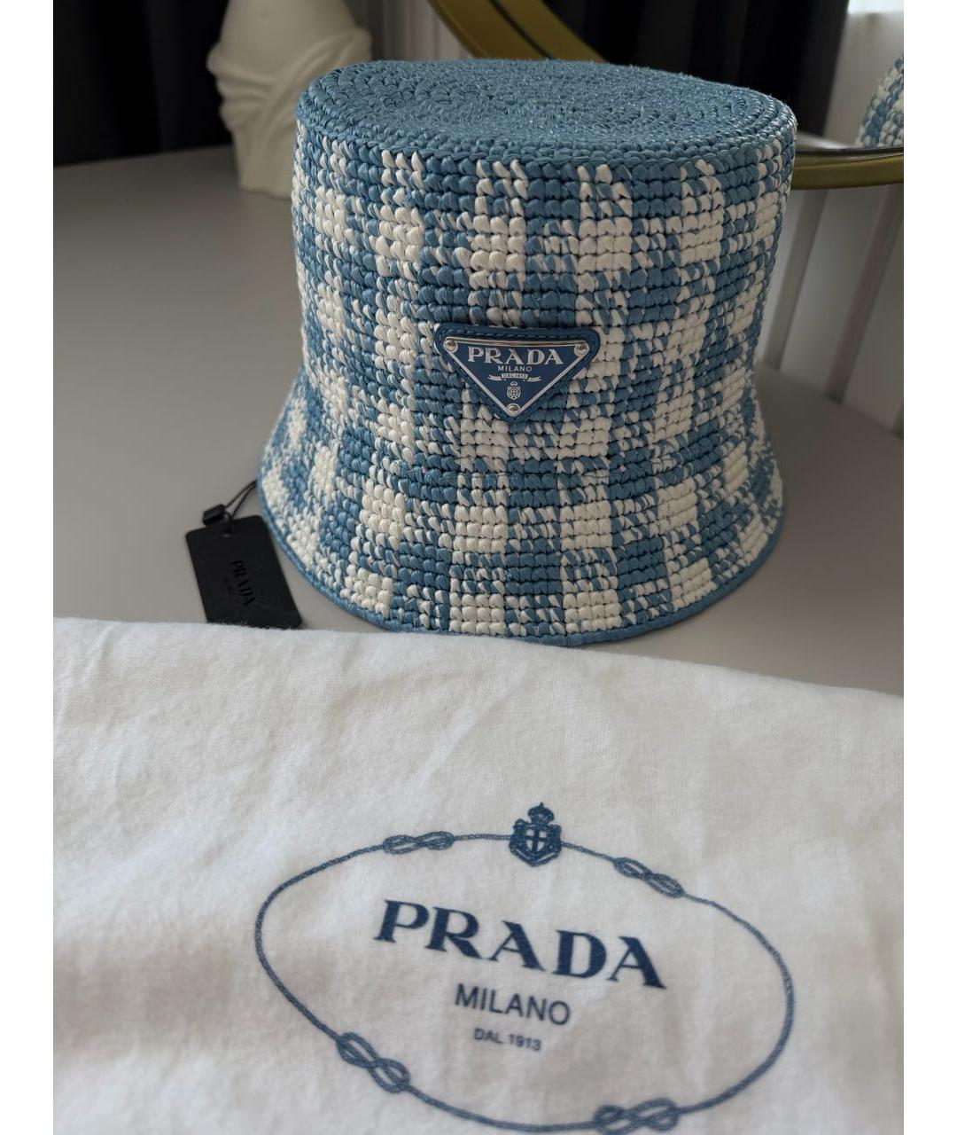 PRADA Голубая соломенная панама, фото 6