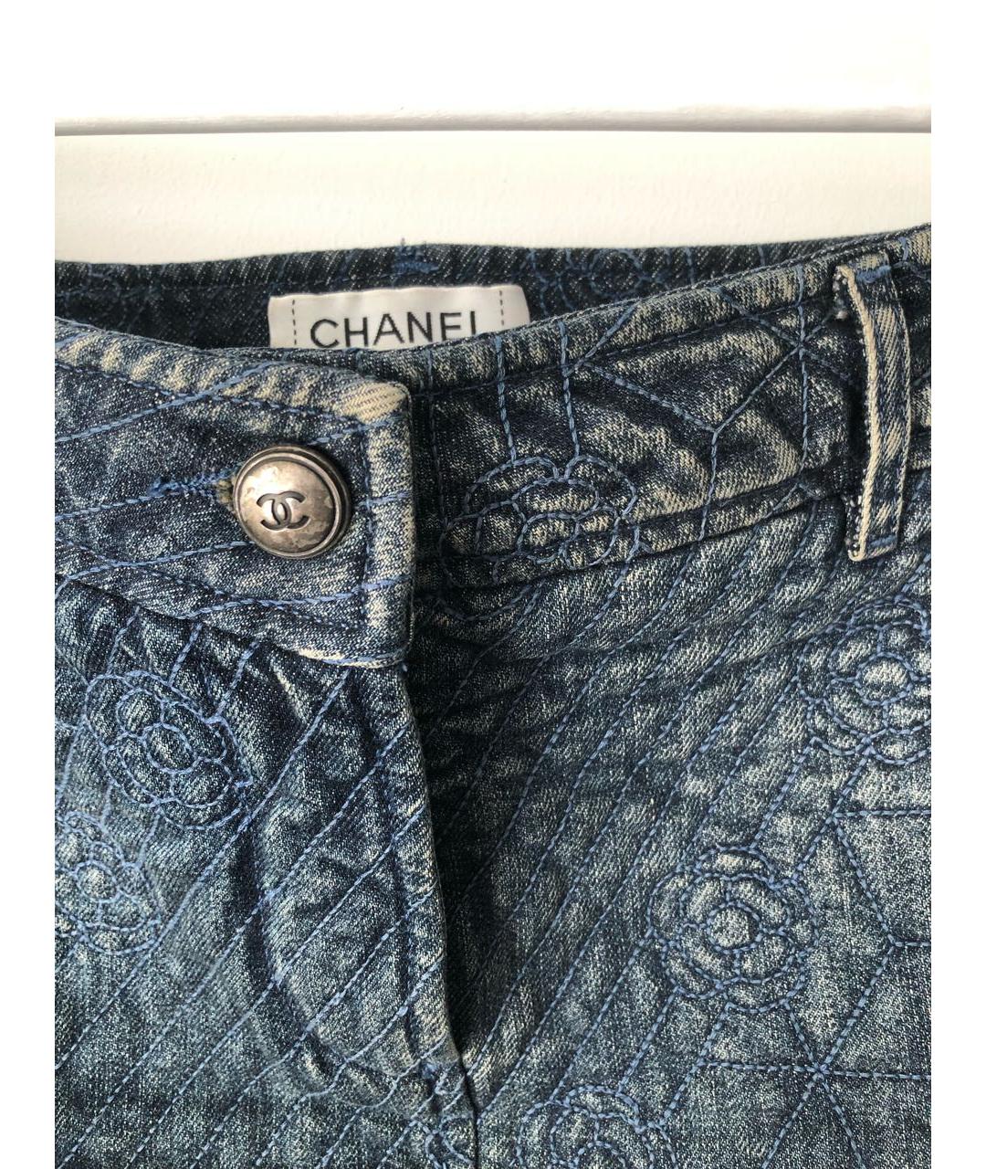CHANEL PRE-OWNED Голубая деним юбка мини, фото 2
