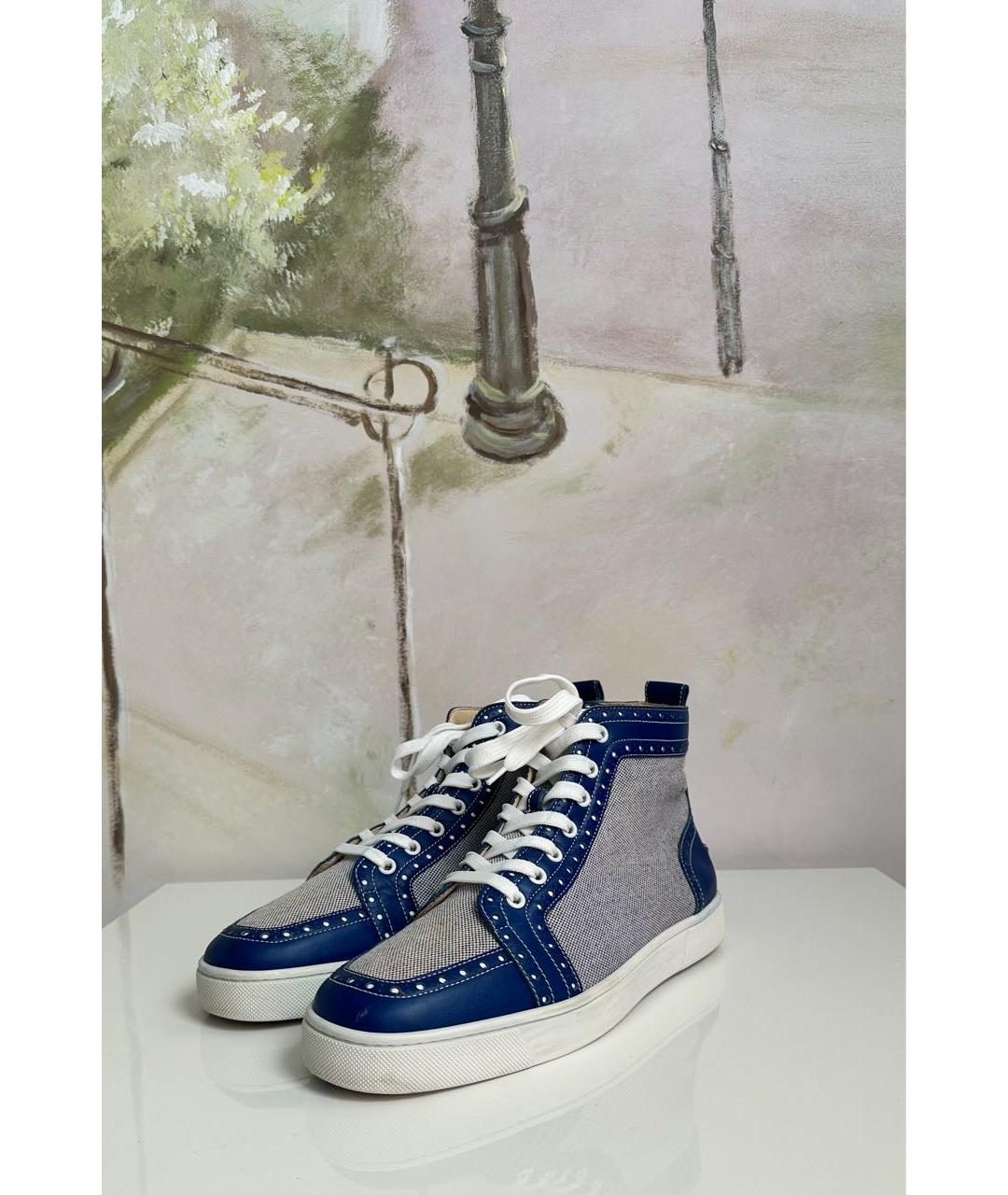 CHRISTIAN LOUBOUTIN Синие кожаные высокие кроссовки / кеды, фото 2