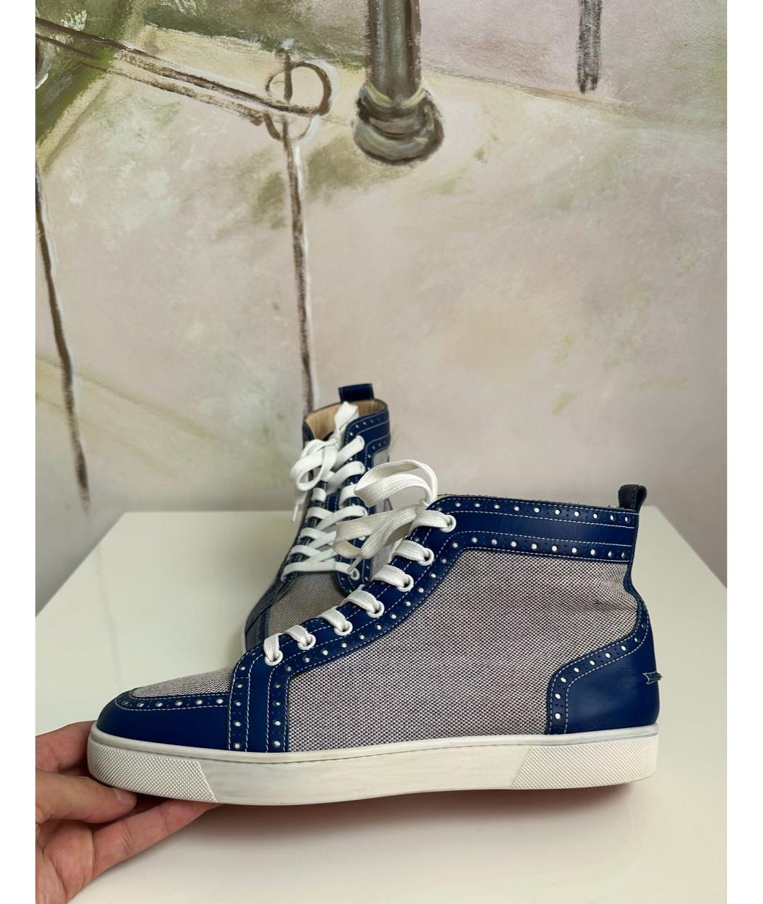 CHRISTIAN LOUBOUTIN Синие кожаные высокие кроссовки / кеды, фото 9