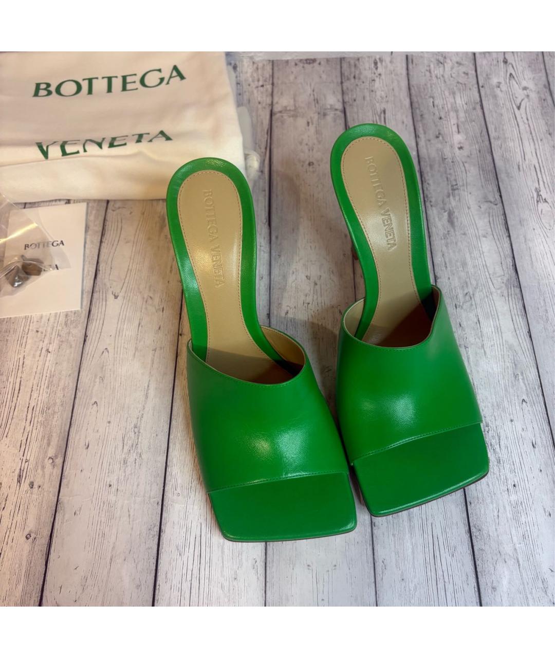 BOTTEGA VENETA Зеленые кожаные мюли, фото 2