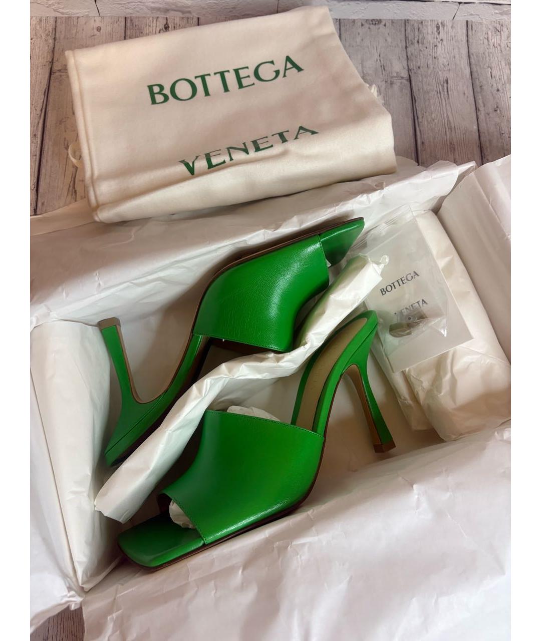 BOTTEGA VENETA Зеленые кожаные мюли, фото 5