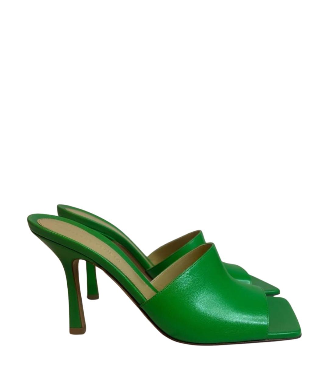 BOTTEGA VENETA Зеленые кожаные мюли, фото 1