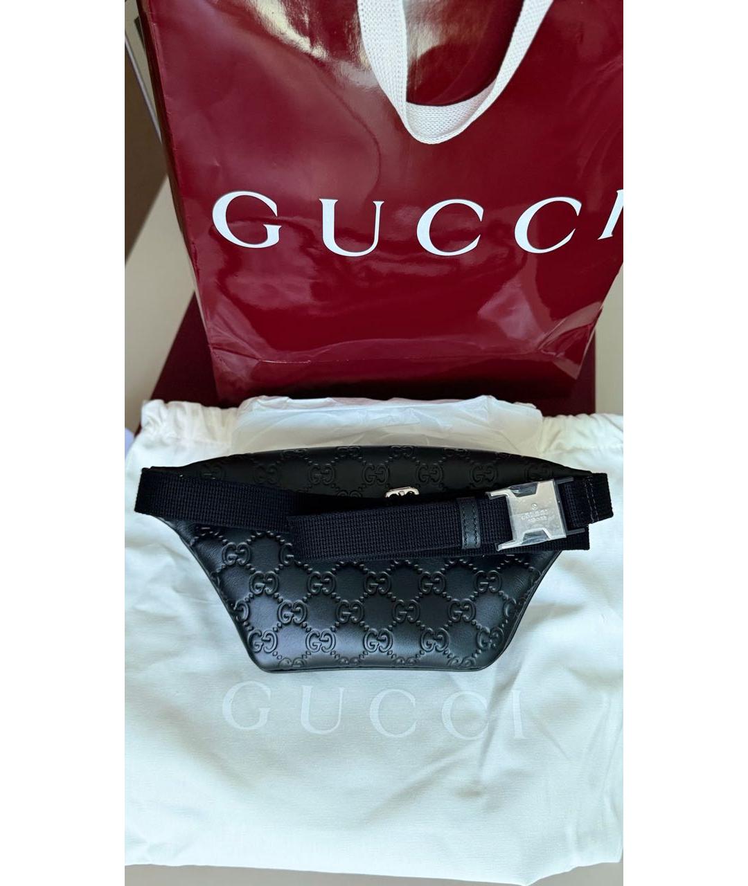GUCCI Черная кожаная поясная сумка, фото 4