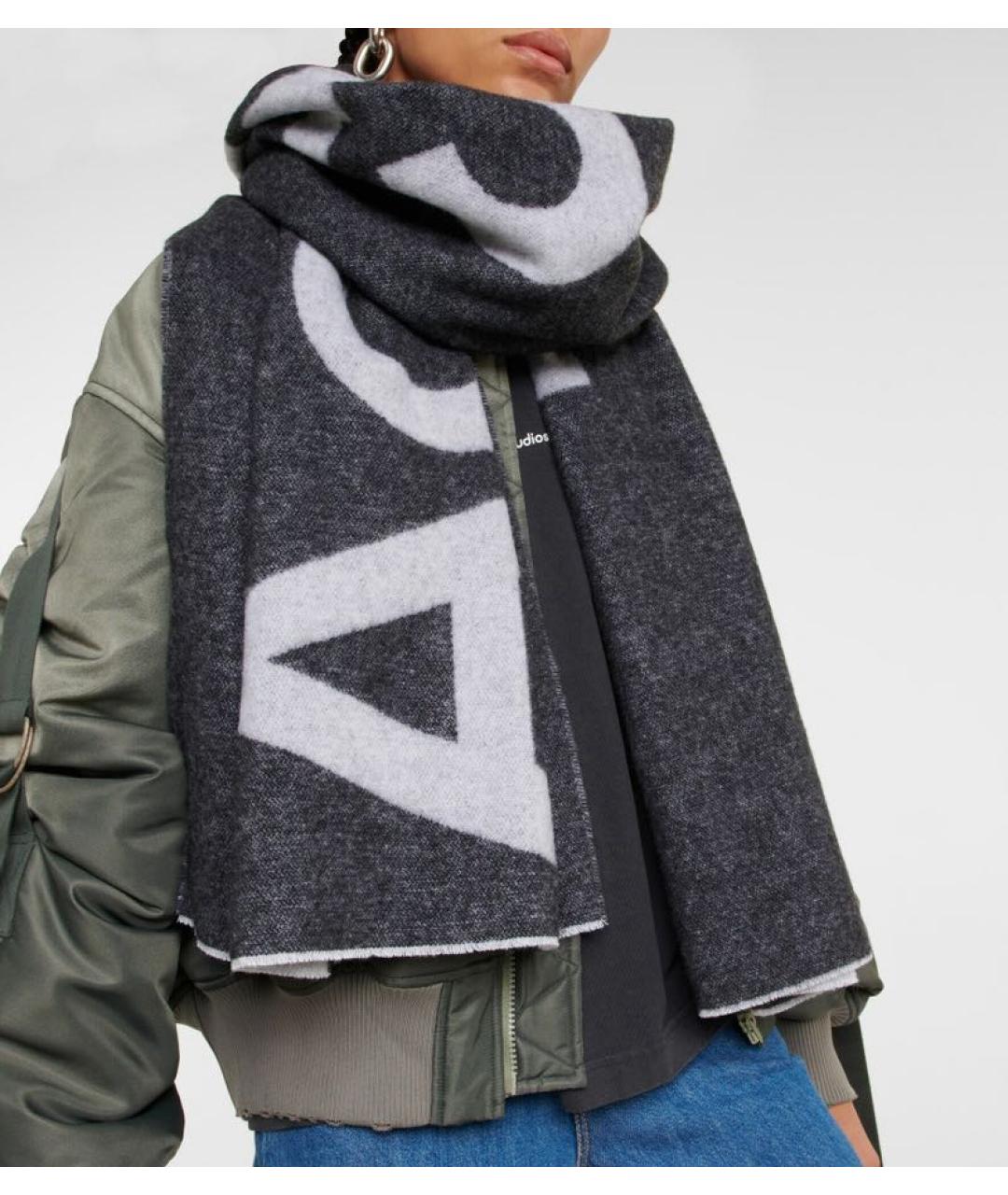 ACNE STUDIOS Антрацитовый шерстяной шарф, фото 7