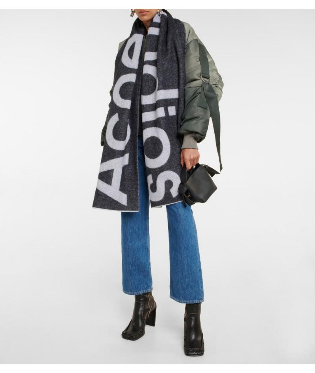 ACNE STUDIOS Антрацитовый шерстяной шарф, фото 8