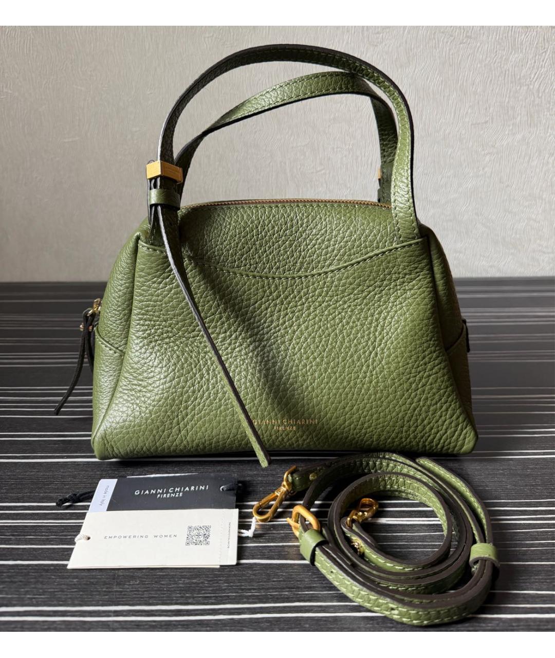 Gianni Chiarini Зеленая кожаная сумка с короткими ручками, фото 5