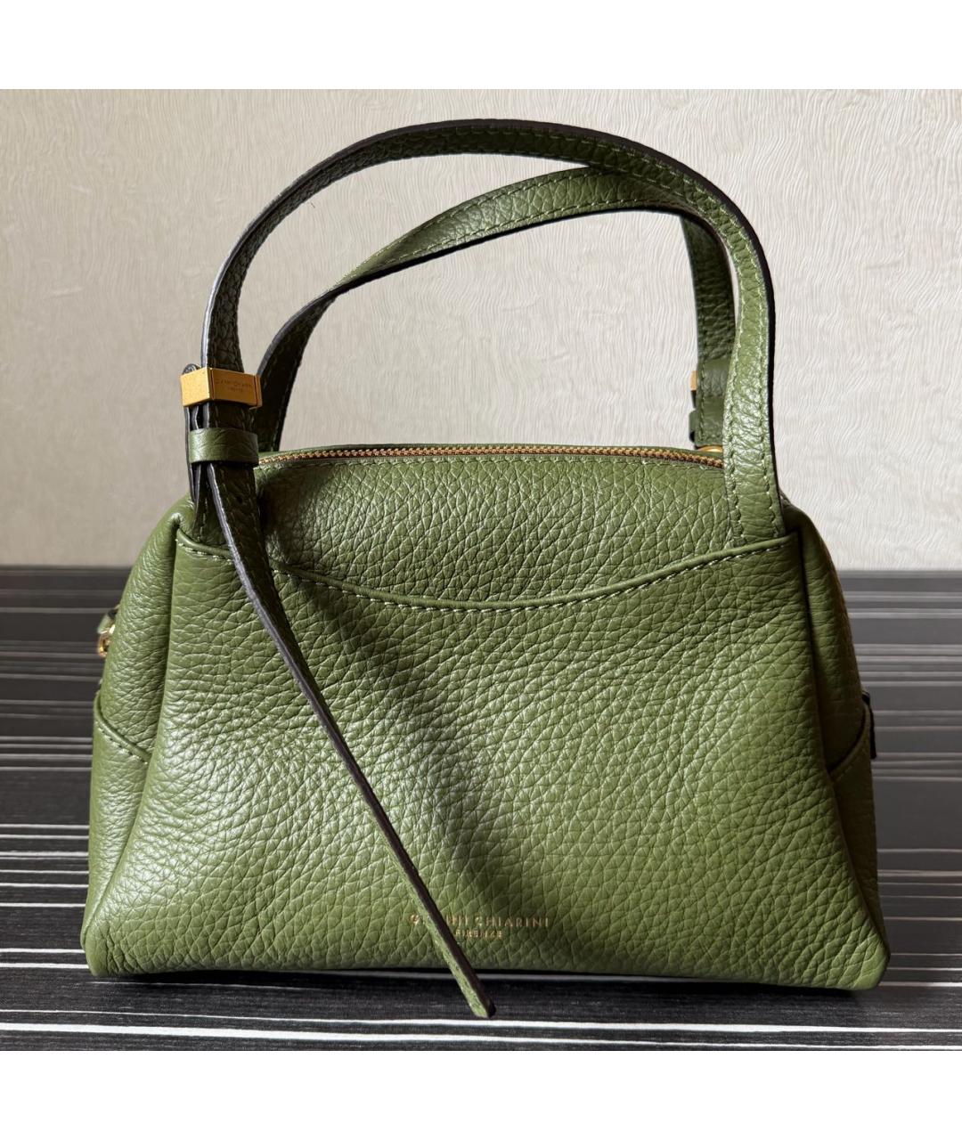 Gianni Chiarini Зеленая кожаная сумка с короткими ручками, фото 6