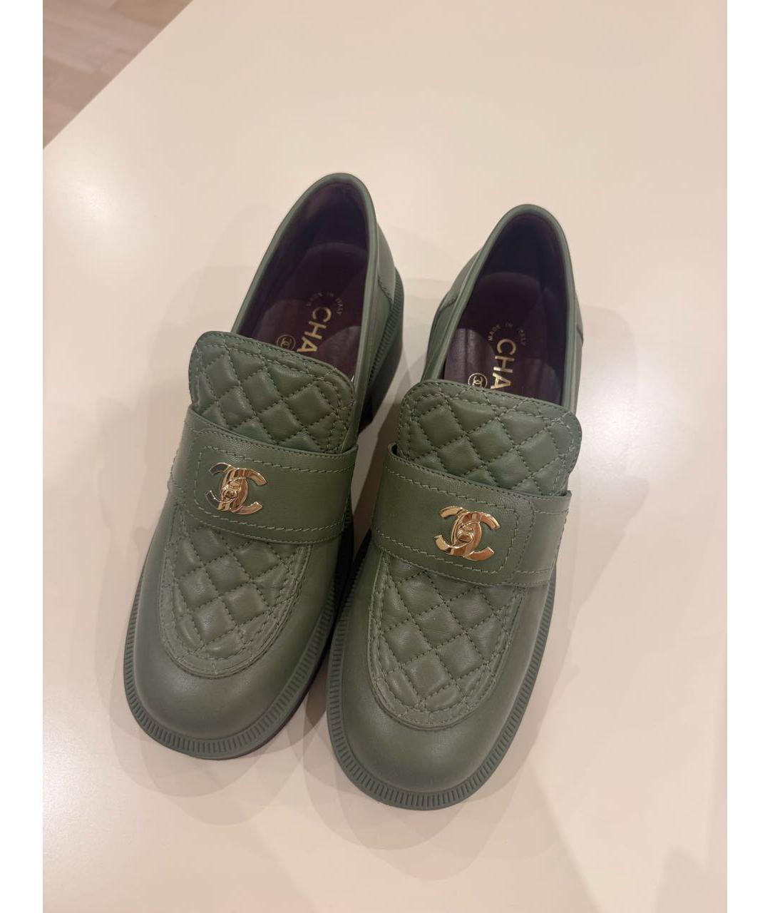 CHANEL Зеленые кожаные лоферы, фото 2