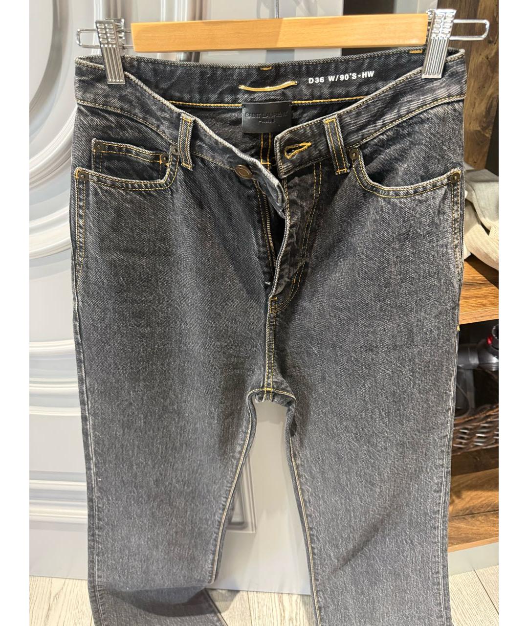SAINT LAURENT Черные хлопковые прямые джинсы, фото 2