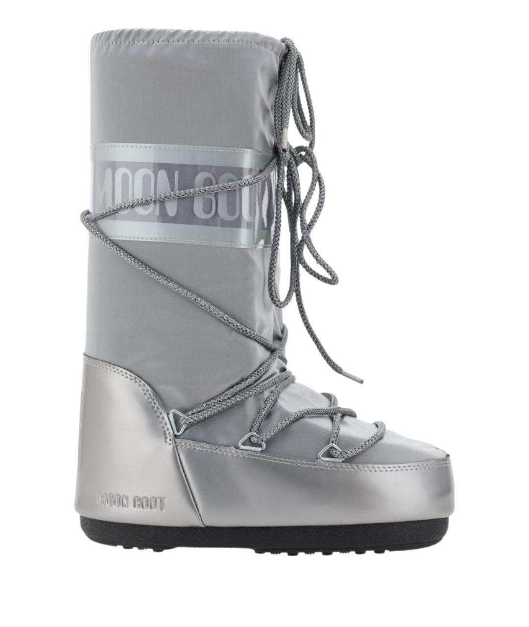 MOON BOOT Серебряные текстильные сапоги, фото 1