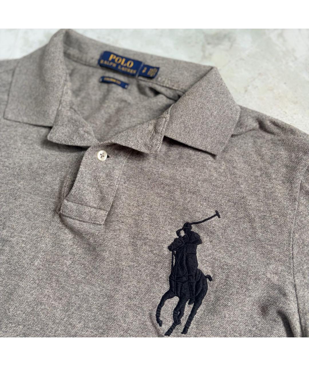 POLO RALPH LAUREN Антрацитовое хлопковое поло с коротким рукавом, фото 2