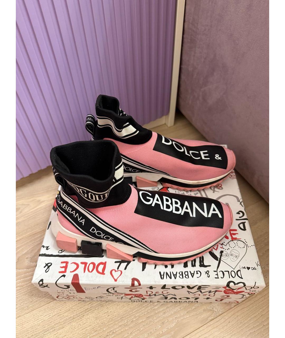 DOLCE&GABBANA Розовые текстильные кеды, фото 2