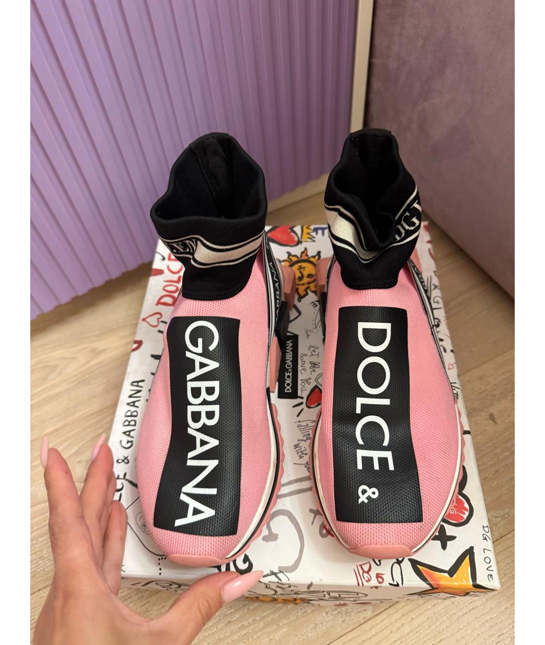 DOLCE&GABBANA Розовые текстильные кеды, фото 3