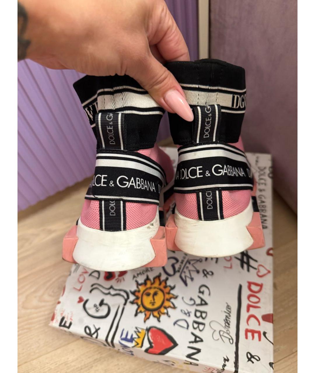 DOLCE&GABBANA Розовые текстильные кеды, фото 5