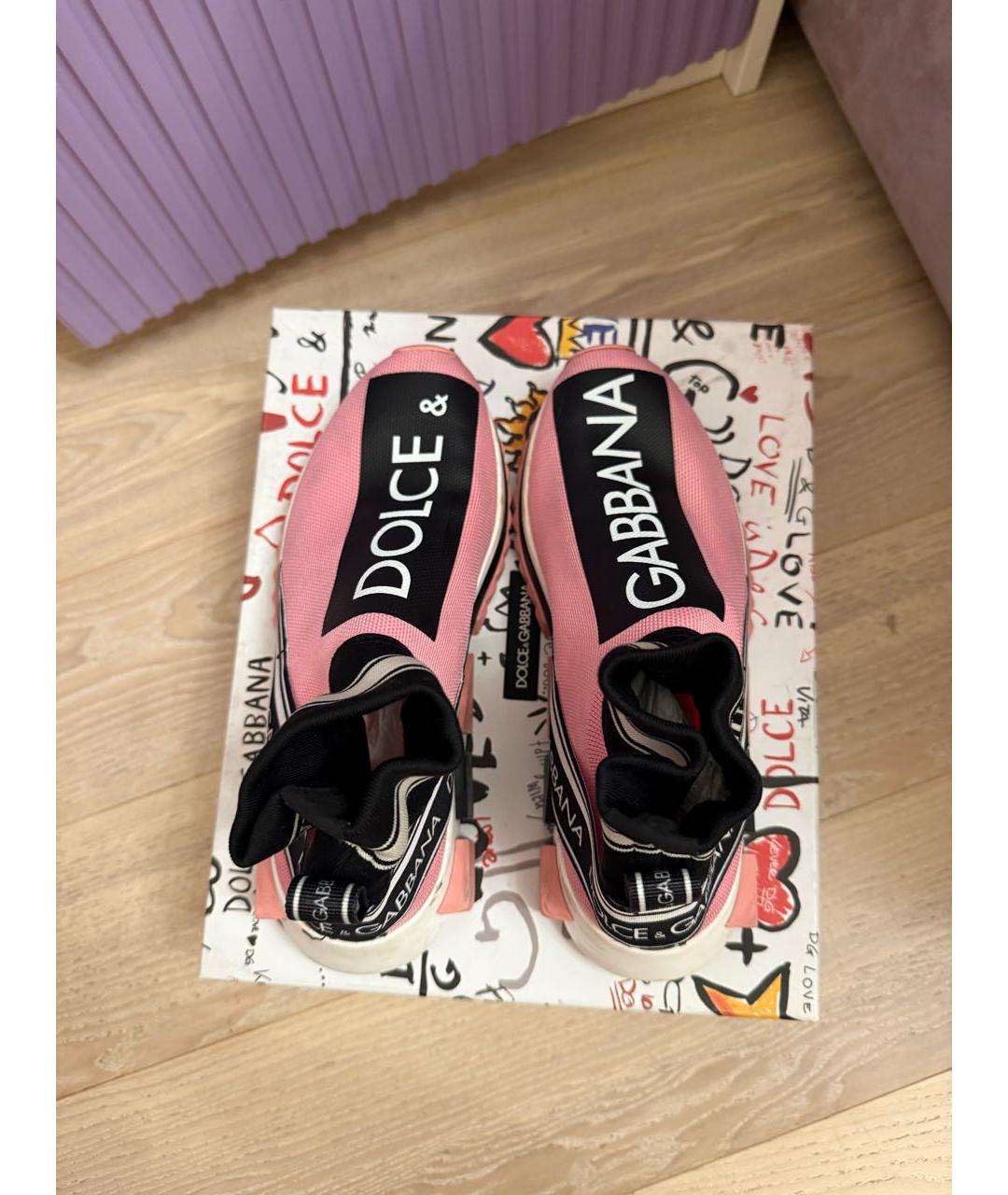 DOLCE&GABBANA Розовые текстильные кеды, фото 4