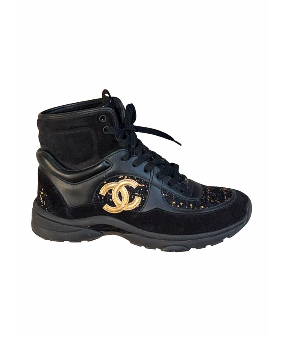 CHANEL Черные кожаные кроссовки, фото 1