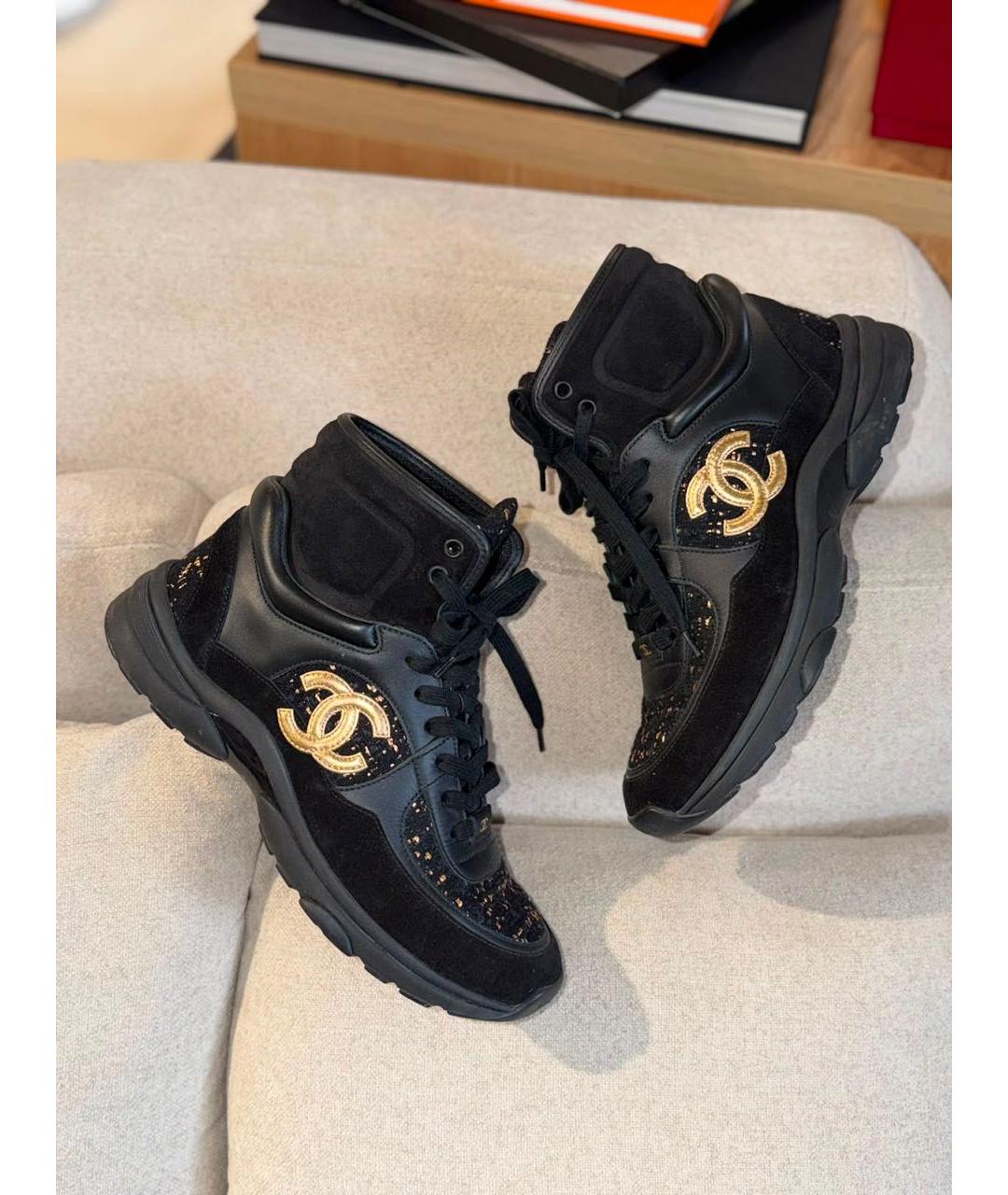 CHANEL Черные кожаные кроссовки, фото 3