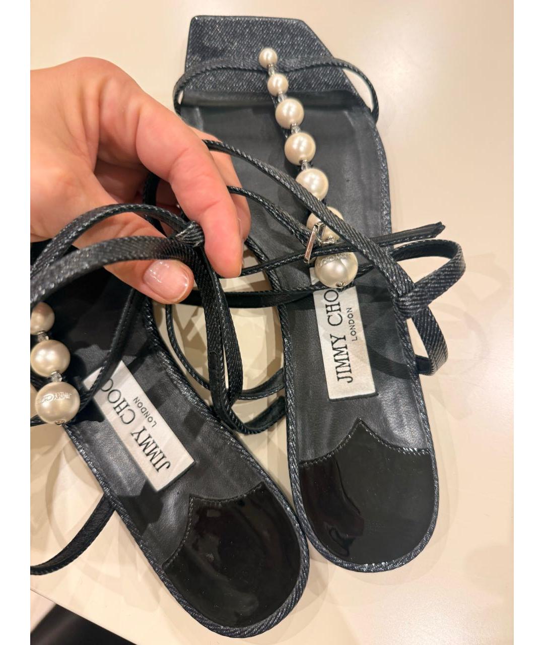 JIMMY CHOO Черные кожаные босоножки, фото 4