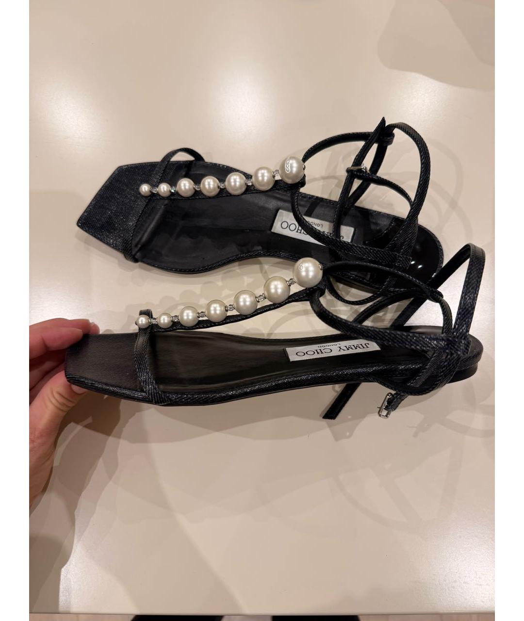 JIMMY CHOO Черные кожаные босоножки, фото 8