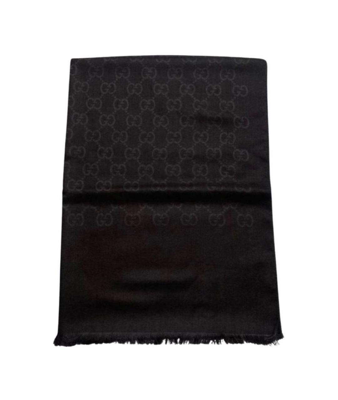 GUCCI Черный шерстяной шарф, фото 1