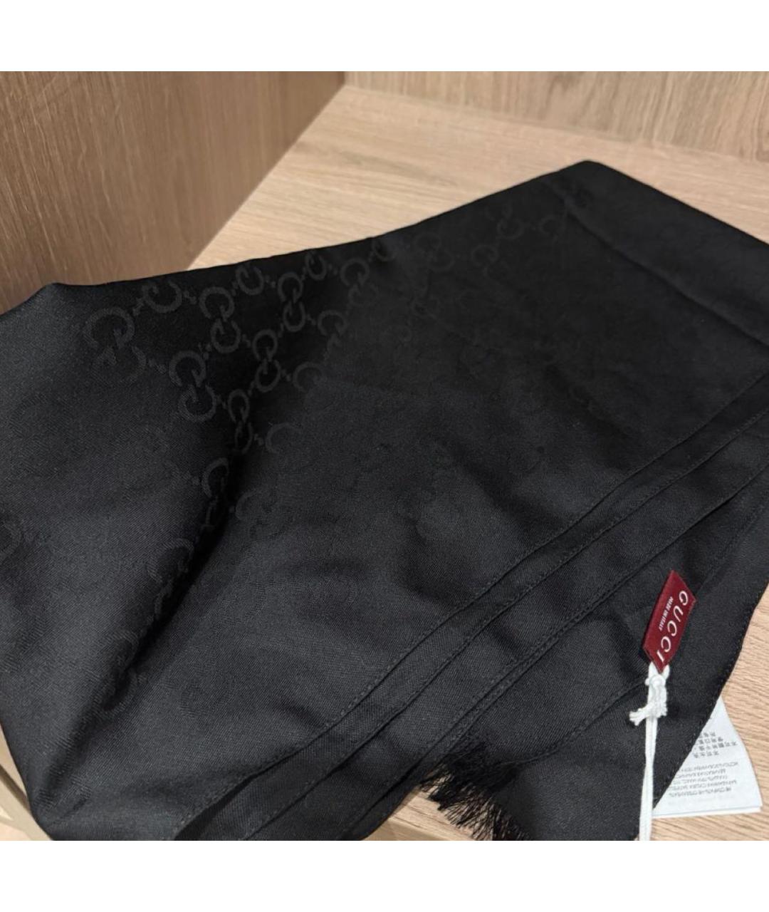 GUCCI Черный шерстяной шарф, фото 3